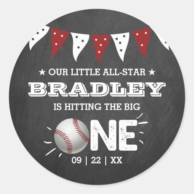 Sticker Rond Toucher Le Grand | Baseball 1er anniversaire (Devant)