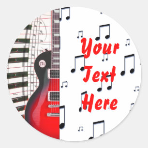 Sticker Rond Touches de piano de guitare rouge et note
