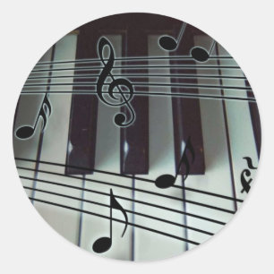 Sticker Rond Touches de piano et notes musicales
