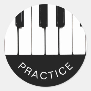 Sticker Rond Touches de piano, "PRATIQUE"