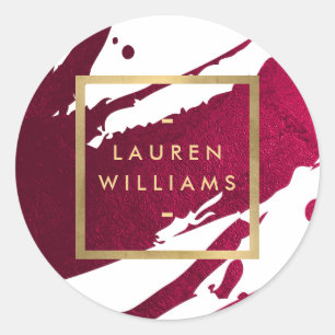 Sticker Rond Touches de Pinceau Profondes Rubis Rouge Abstrait