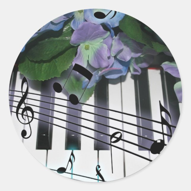 Sticker Rond Touches et fleurs de piano (Devant)