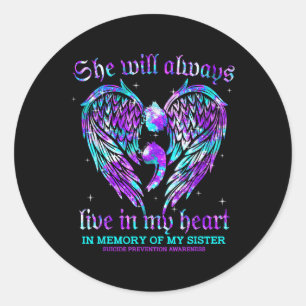 Sticker Rond Toujours Dans Mon Coeur Ma Soeur Prévention Du Sui