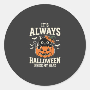 Sticker Rond Toujours Halloween Chat Noir Design de Citrouille