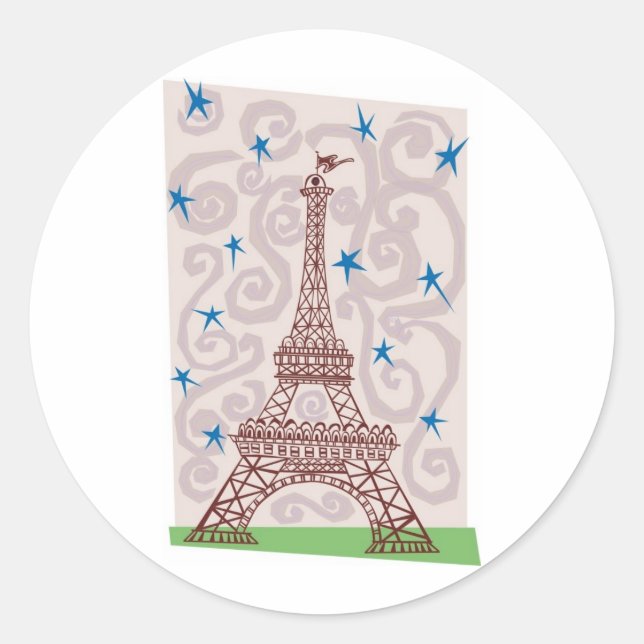 Sticker Rond Tour Eiffel avec perles et étoiles (Devant)