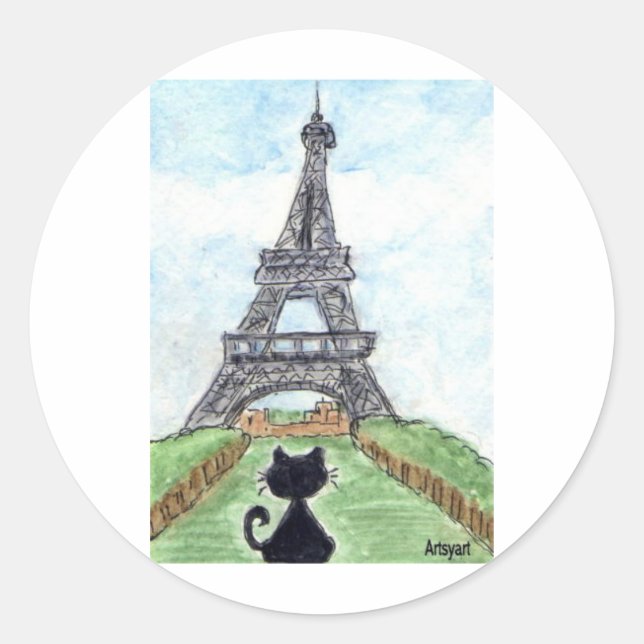 STICKER ROND TOUR EIFFEL CHAT NOIR (Devant)