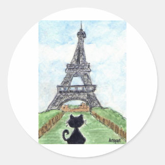 STICKER ROND TOUR EIFFEL CHAT NOIR