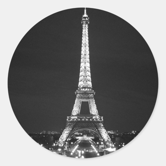 Sticker Rond Tour Eiffel de nuit - B/W (Devant)