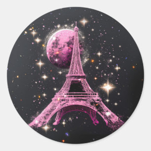 Sticker Rond Tour Eiffel Nuit Lune