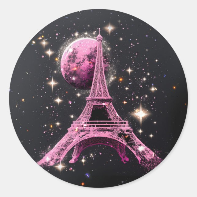 Sticker Rond Tour Eiffel Nuit Lune           (Devant)