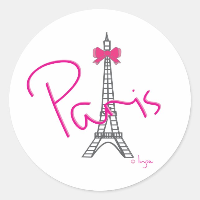 Sticker Rond Tour Eiffel Paris avec arc rose (Devant)