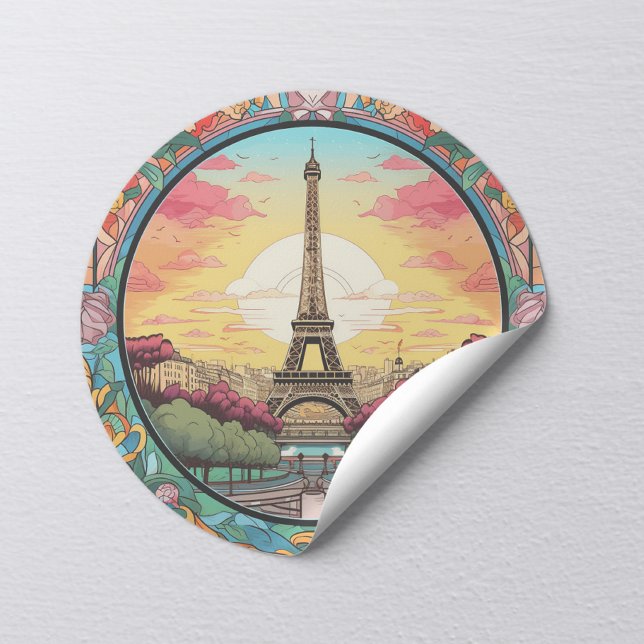 Sticker Rond Tour Eiffel Paris Paris Floral (Créateur téléchargé)