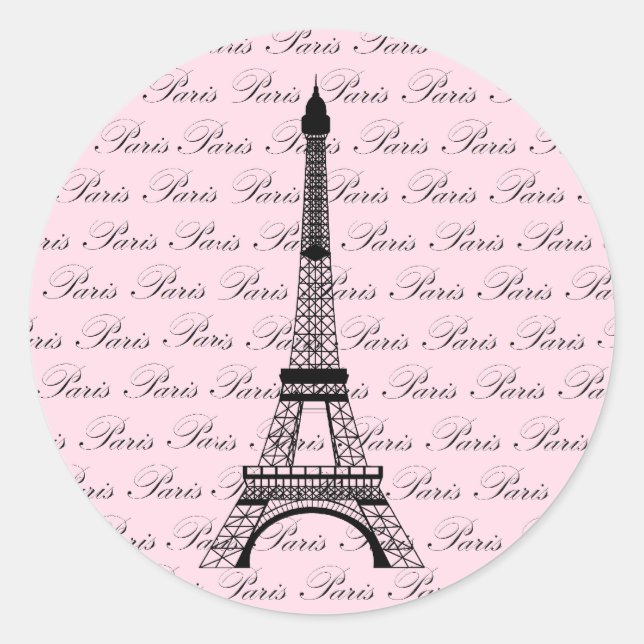 Sticker Rond Tour Eiffel Paris rose et noir (Devant)