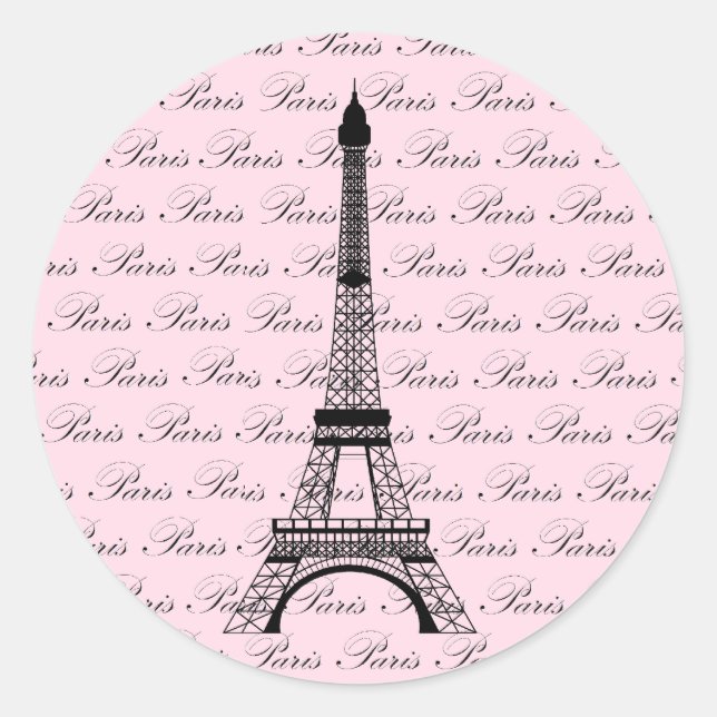 Sticker Rond Tour Eiffel Paris rose et noir (Devant)