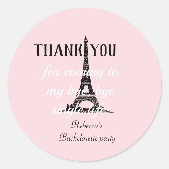 Sticker Rond Tour Eiffel Paris Thème Bachelorette (Devant)
