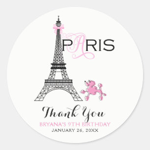 Sticker Rond Tour Eiffel Pink Bow Paris France Poodparty
