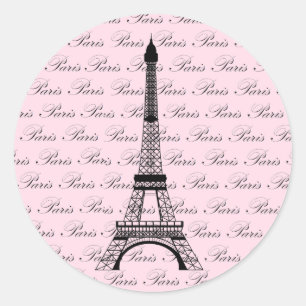 Sticker Rond Tour Eiffel rose et noir de Paris