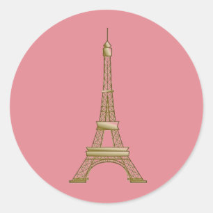 Sticker Rond Tour Eiffel rose et or de Paris