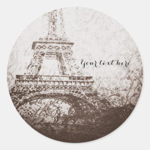 Sticker Rond Tour Eiffel Vintage Paris & Roses Chic Élégant