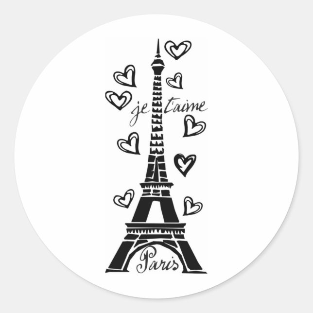 STICKER ROND TOUR ET COEURS EIFFEL PARIS JE T'AIME IMPRIMER (Devant)