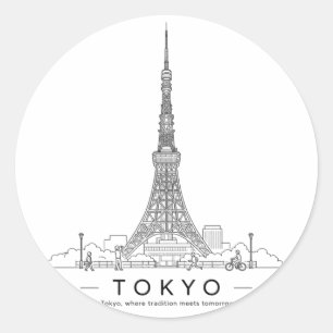 Sticker Rond Tour minimaliste de la ville de Tokyo Illustration