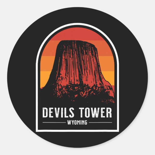 Sticker Rond Tour Rétro Devils Tower National Monument Wyoming (Devant)