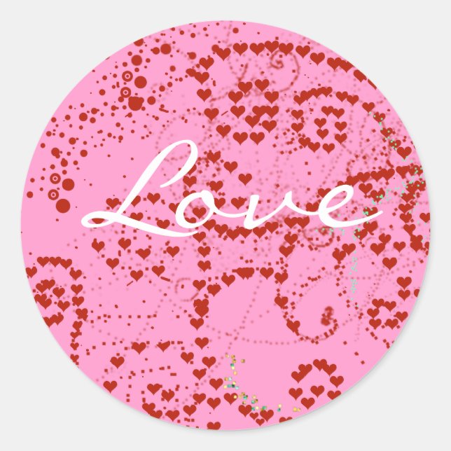 Sticker Rond Tourbillon de coeur rouge et rose (Devant)