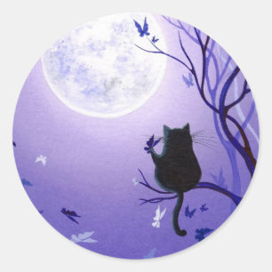 Sticker Rond Tourbillon de papillon de chat