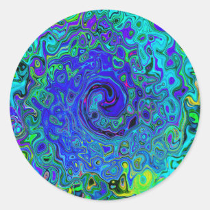 Sticker Rond Tourbillonnement Liquide Abstrait Violet Bleu Rétr