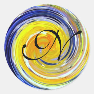 Sticker Rond Tourbillons bleus et jaunes