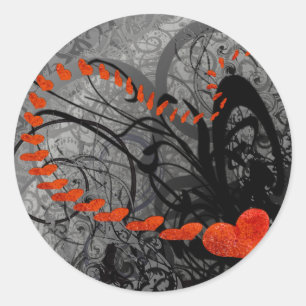 Sticker Rond Tourbillons de cœur noir et rouge