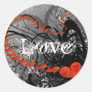 Sticker Rond Tourbillons de cœur noir et rouge