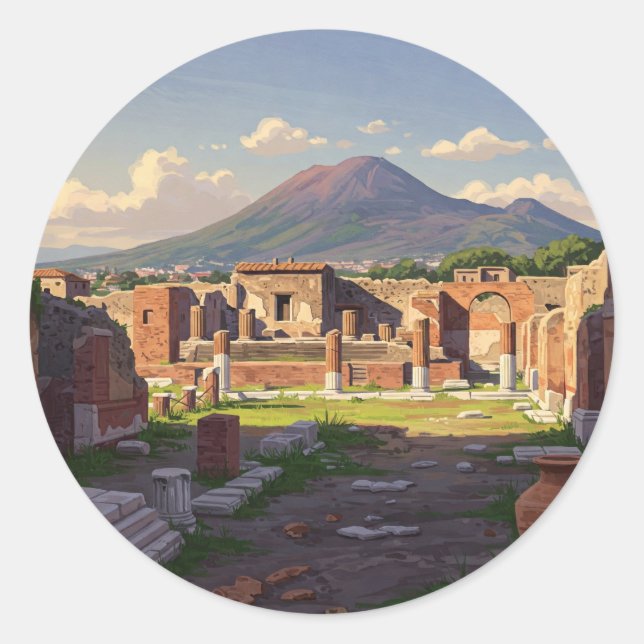 Sticker Rond Tourisme Pompéi Italie (Devant)