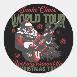 Sticker Rond Tournée mondiale de Santa Claus Rocking Around The