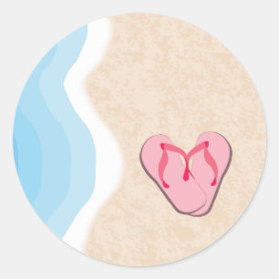 Sticker Rond Tournes roses sur l'Autocollant de plage