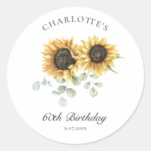 Sticker Rond Tournesol Aquarelle 60e Fête d'anniversaire Floral