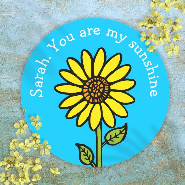 Sticker Rond Tournesol brillant coloré amusant Personnalisé (Sunflower Bright Colourful Fun Personalized Classic Round Sticker)