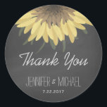 Sticker Rond Tournesol Chalkboard Russe Mariage Merci<br><div class="desc">Chalky tournesol rustique gris foncé style tableau noir mariage merci autocollant avec tournesol lunatique au bord supérieur et typographie mixte personnalisable par katz_d_zynes | Une partie de la collection de Mariages rustiques du tableau de tournesol de katzdzynes >> https://www.zazzle.com/collections/119897987782148015</div>