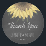 Sticker Rond Tournesol Chalkboard Russe Mariage Merci<br><div class="desc">Chalky tournesol rustique gris foncé style tableau noir mariage merci autocollant avec tournesol lunatique au bord supérieur et typographie mixte personnalisable par katz_d_zynes | Une partie de la collection de Mariages rustiques du tableau de tournesol de katzdzynes >> https://www.zazzle.com/collections/119897987782148015</div>