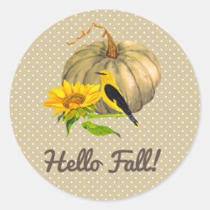 Sticker Rond Tournesol Citrouille d'automne et Finch