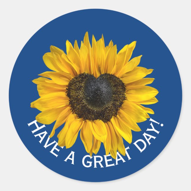 Sticker Rond Tournesol Coeur Sur Bleu (Devant)