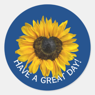 Sticker Rond Tournesol Coeur Sur Bleu