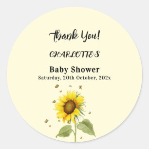 Sticker Rond Tournesol d'aquarelle avec Baby shower de papillon