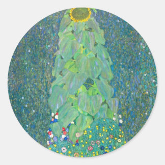 Sticker Rond Tournesol de Klimt, Fleurs Vintage Art Nouveau