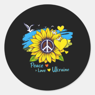 Sticker Rond Tournesol Drapeau Ukraine Carte Paix Amour Ukraine