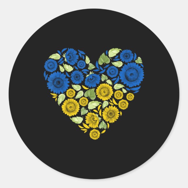 Sticker Rond Tournesol du coeur ukraine Je suis avec l'Ukraine  (Devant)