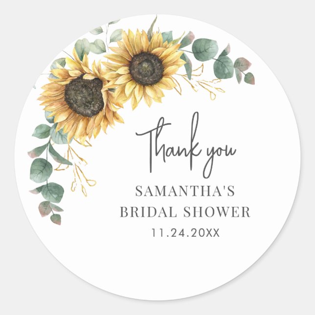 Sticker Rond Tournesol Eucalyptus Floral Bridal Shower Verdure (Devant)