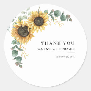 Sticker Rond Tournesol Eucalyptus Floral Mariage Merci