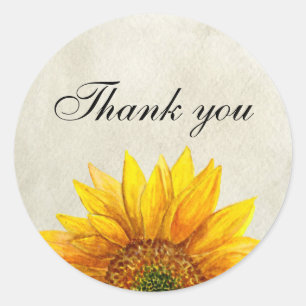 Sticker Rond Tournesol. Fleur rustique. Merci de mariage floral