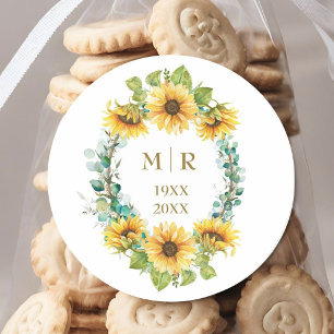 Sticker Rond Tournesol floral anniversaire de mariage or 50 ans